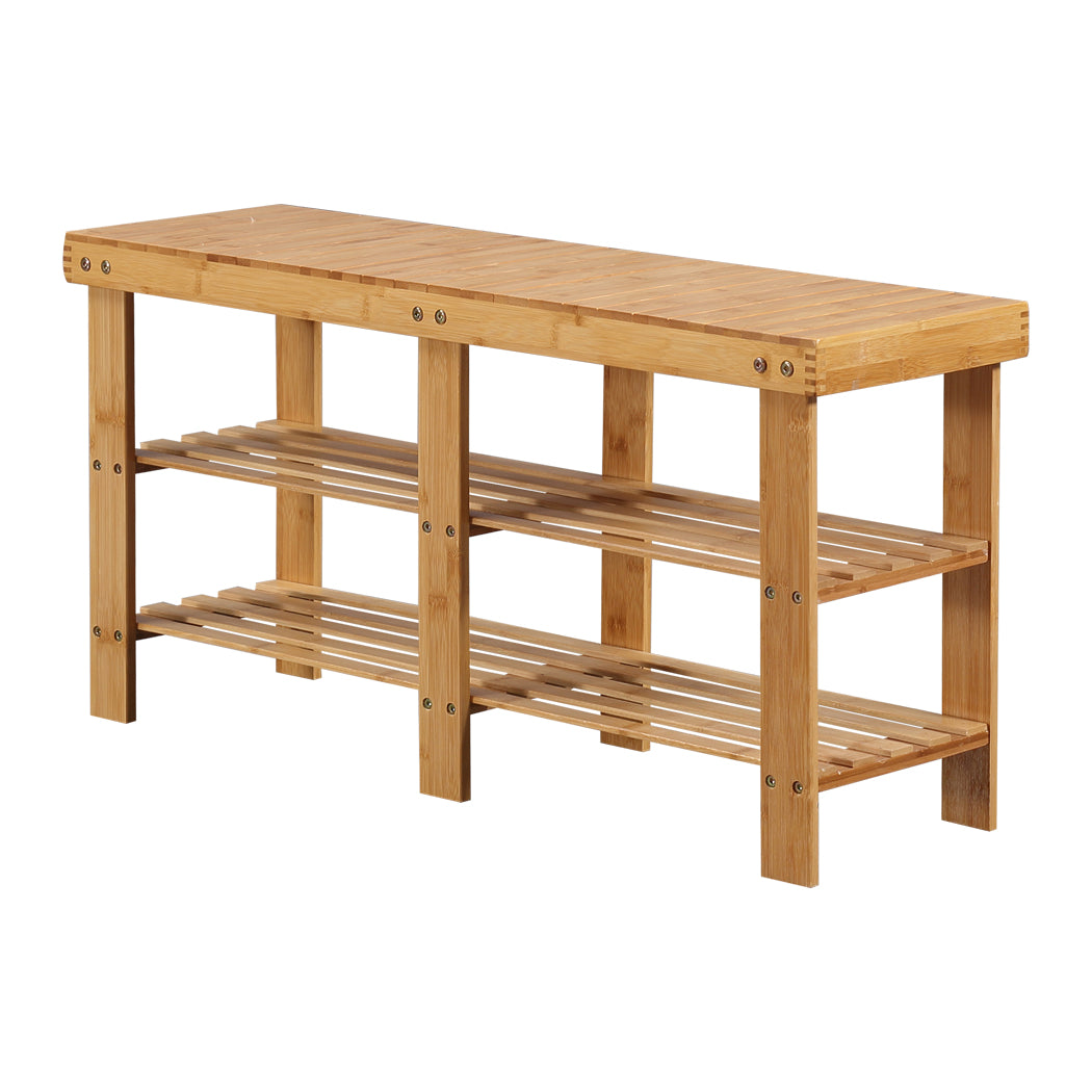 Bamboo Shoe Rack Stand Bench 3 TierOrganiser 88cm
