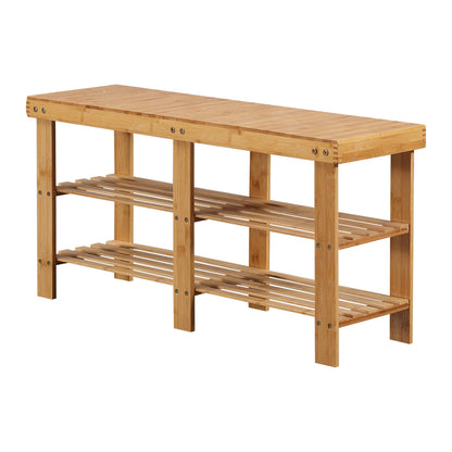 Bamboo Shoe Rack Stand Bench 3 TierOrganiser 88cm