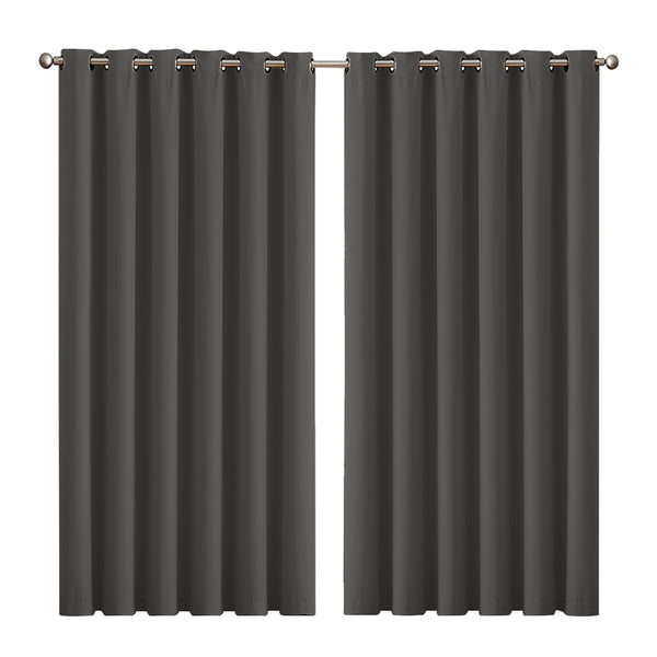  3 Layers Eyelet Blockout Curtains 240x230cm Charcoal