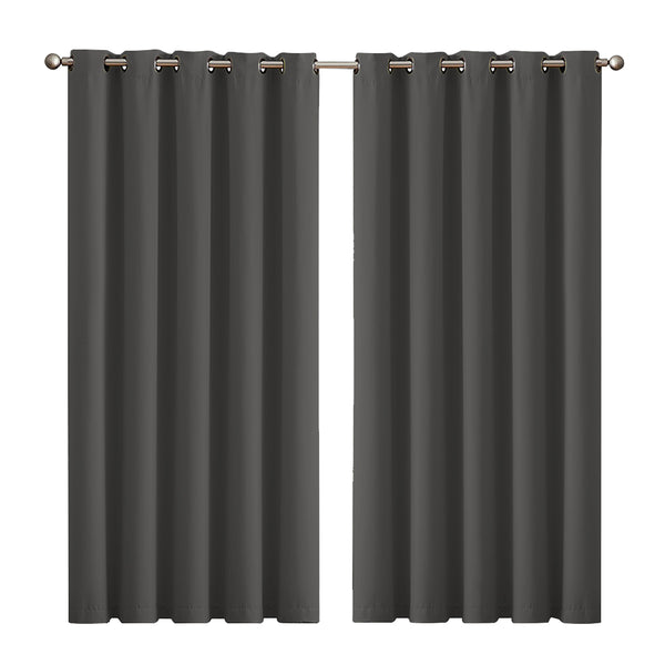  3 Layers Eyelet Blockout Curtains 180x230cm Charcoal