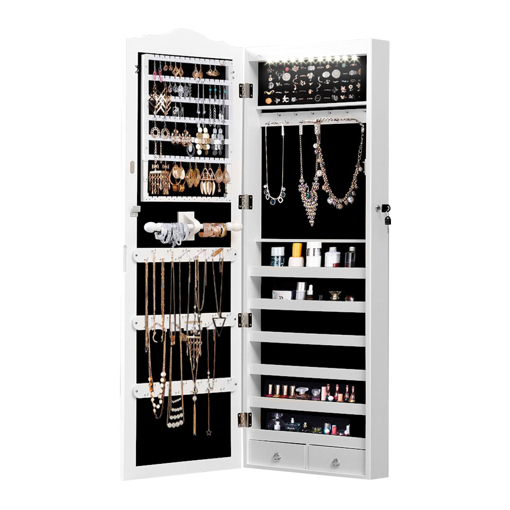 Mirror Jewellery Cabinet Makeup Storage Ear Ring Necklace Box With Led Light New