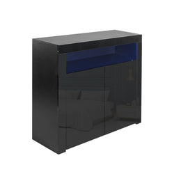 Buffet Sideboard Storage Cabinet Modern High Gloss Furniture LED Black