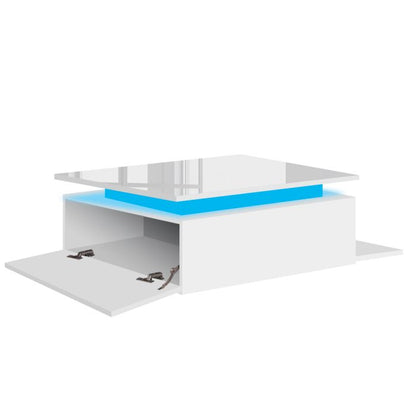 Coffee Table LED Lights High Gloss Storage Drawer Living Room Black/White