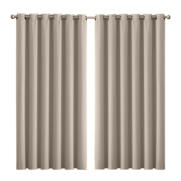  3 Layers Eyelet Blockout Curtains 240x230cm Beige