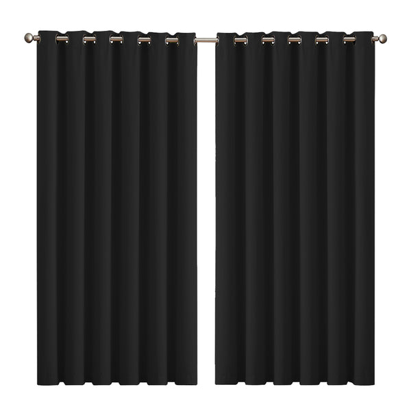  3 Layers Eyelet Blockout Curtains 240x230cm Black