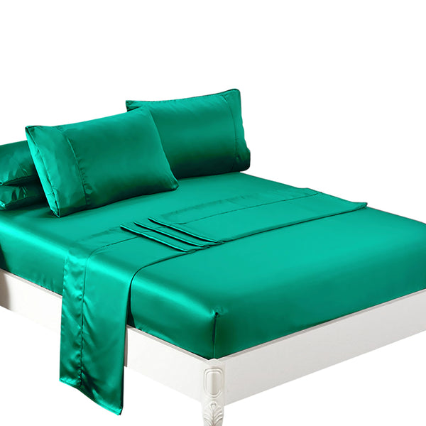 Ultra Soft Silky Satin Bed Sheet Set in Queen Size in Teal Colour