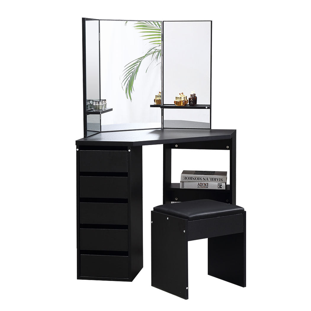 Dressing Table Stool Mirror Jewellery Organiser Makeup Cabinet 5 Drawers