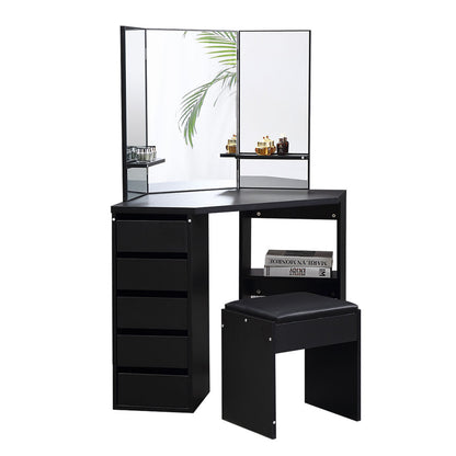 Dressing Table Stool Mirror Jewellery Organiser Makeup Cabinet 5 Drawers