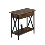 Side End Table Bedside Tables Wood Nightstand Storage Cabinet -Brown