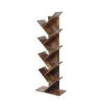 8-Tier Wooden Tree Bookcase Storage Bookshelf-Brown