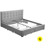 Bed Frame Queen Fabric With Drawers Grey