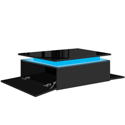 Coffee Table LED Lights High Gloss Storage Drawer Living Room Black/White