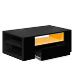 Stylish LED Lights High Gloss Storage Drawer Coffee Table White/Black