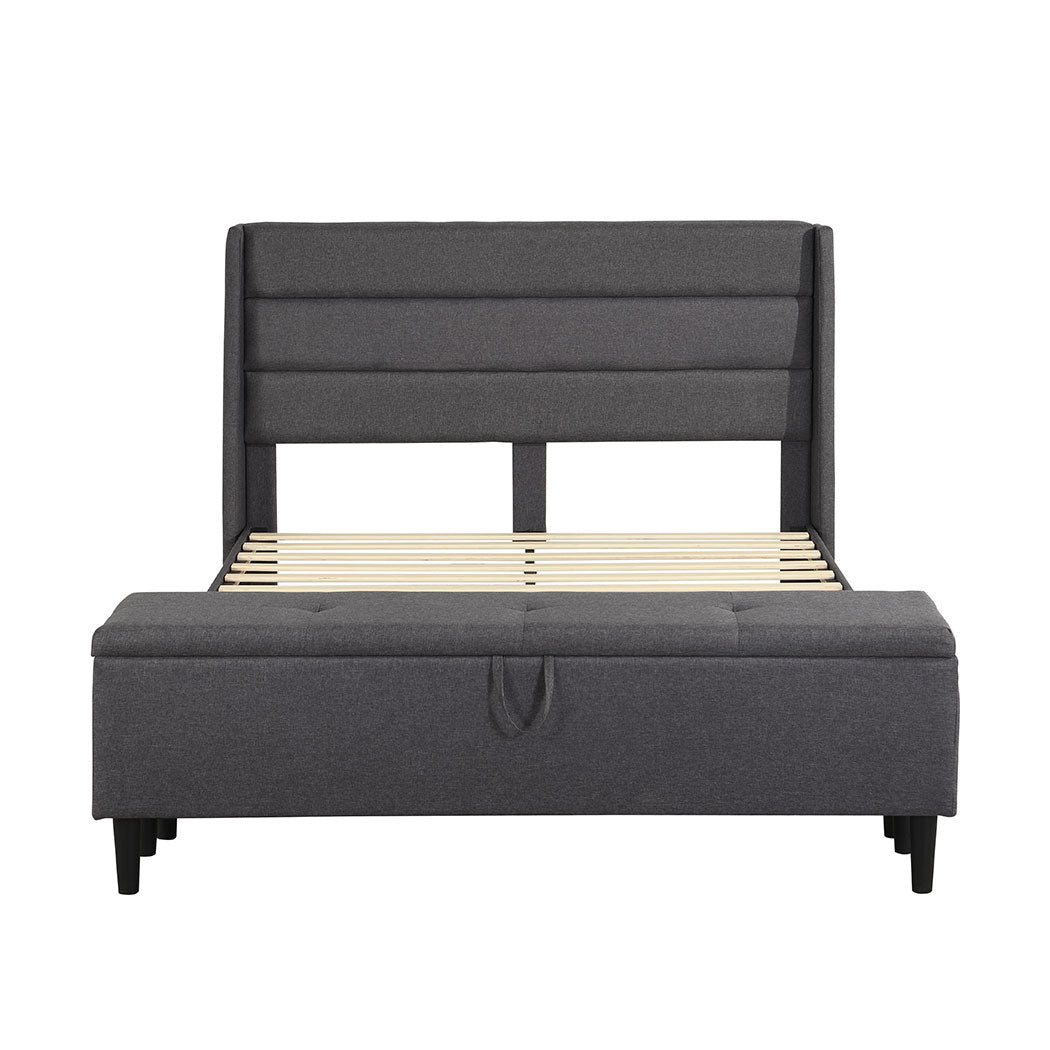 Bed Frame Fabric Queen Size Mattress Base Wooden Platform Storage Ottoman