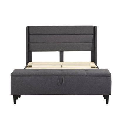 Bed Frame Fabric Queen Size Mattress Base Wooden Platform Storage Ottoman