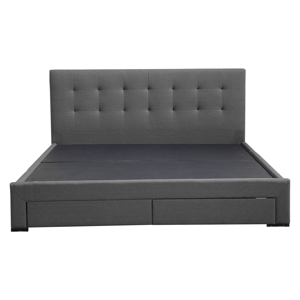 Bed Frame King Fabric With Drawers Grey