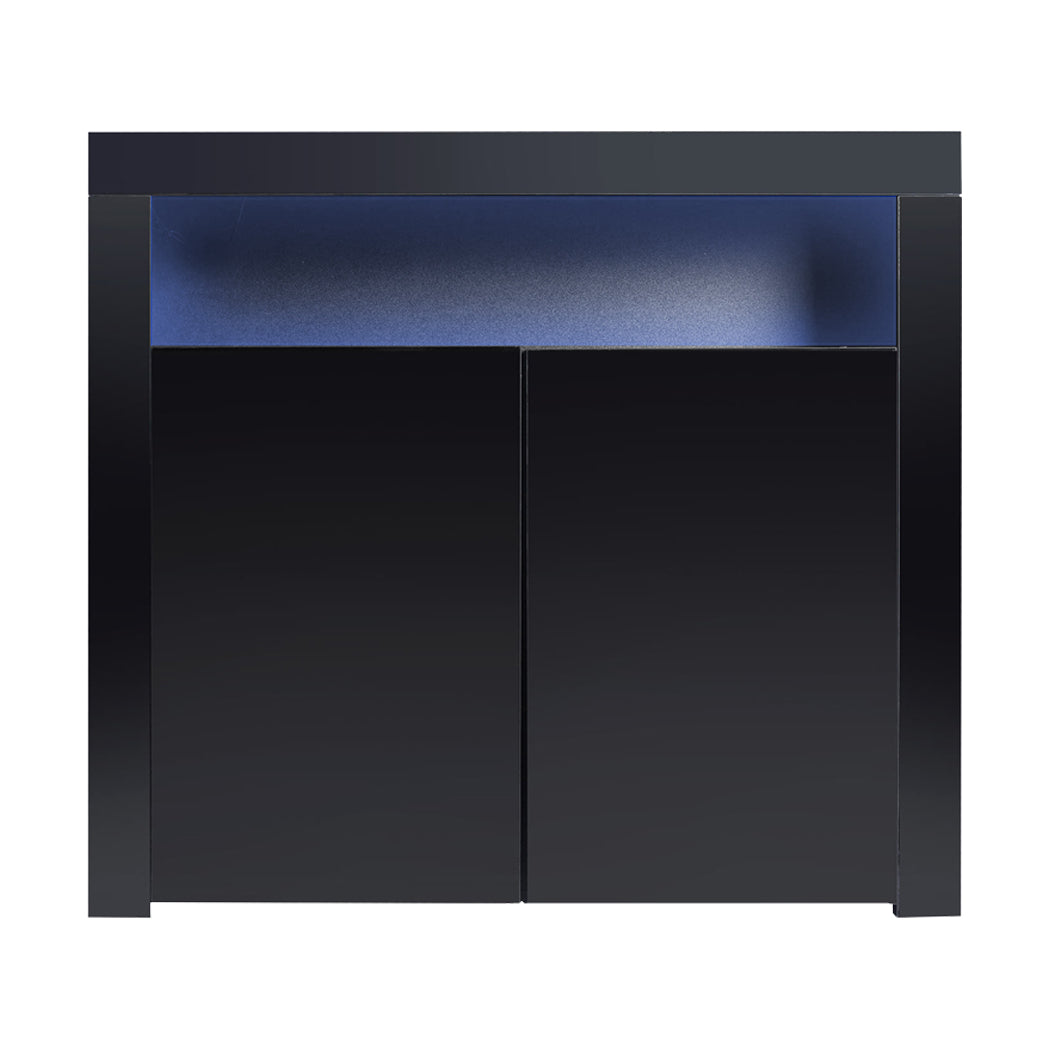 Buffet Sideboard Storage Cabinet Modern High Gloss Furniture LED Black