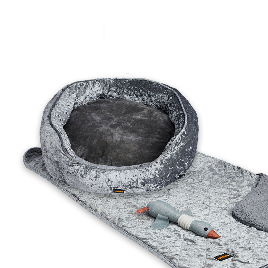 Pet Bed Set Dog Cat Quilted Blanket Grey XL