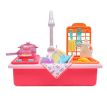 35x Kids Kitchen Play Set Dishwasher Sink - pink