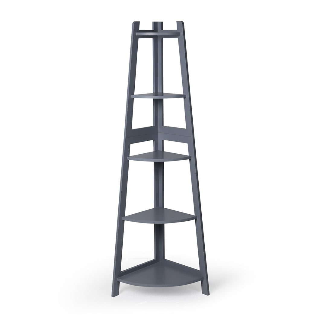 5 Tier Corner Shelf Wooden Storage Plant Stand Grey