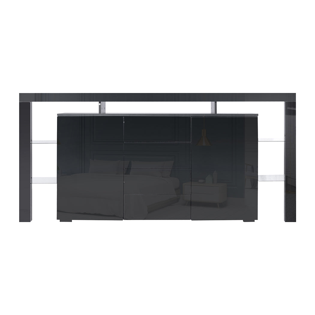 Buffet Sideboard Cabinet Storage Modern High Gloss Cupboard Drawers Black 192cm