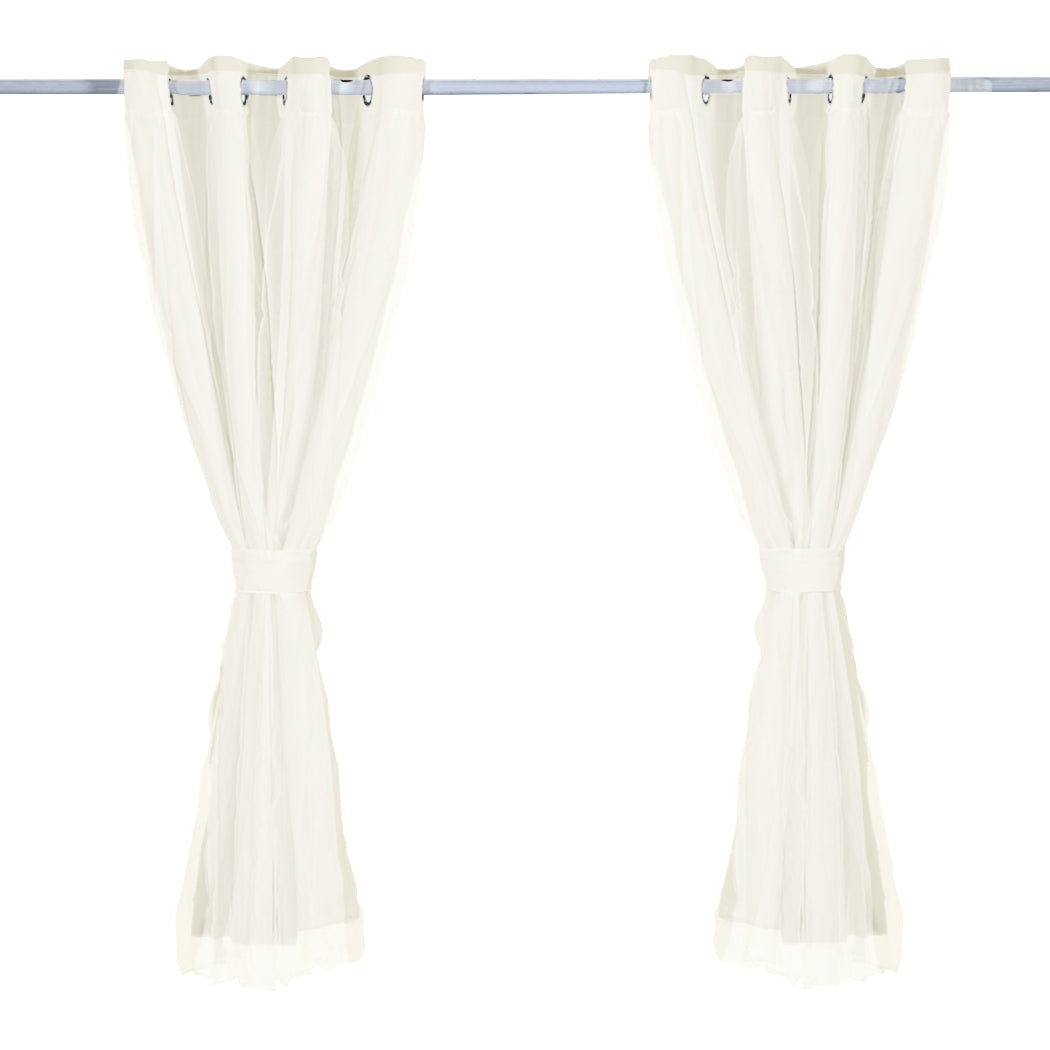2x Blockout Curtains Panels 3 Layers with Gauze Room Darkening 140x244cm Sand