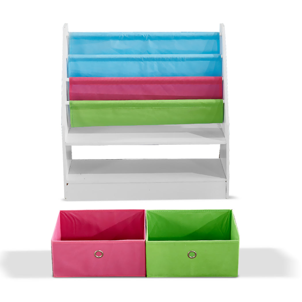 kids Wooden Bookshelf Toy Organiser Storage Bin Rack