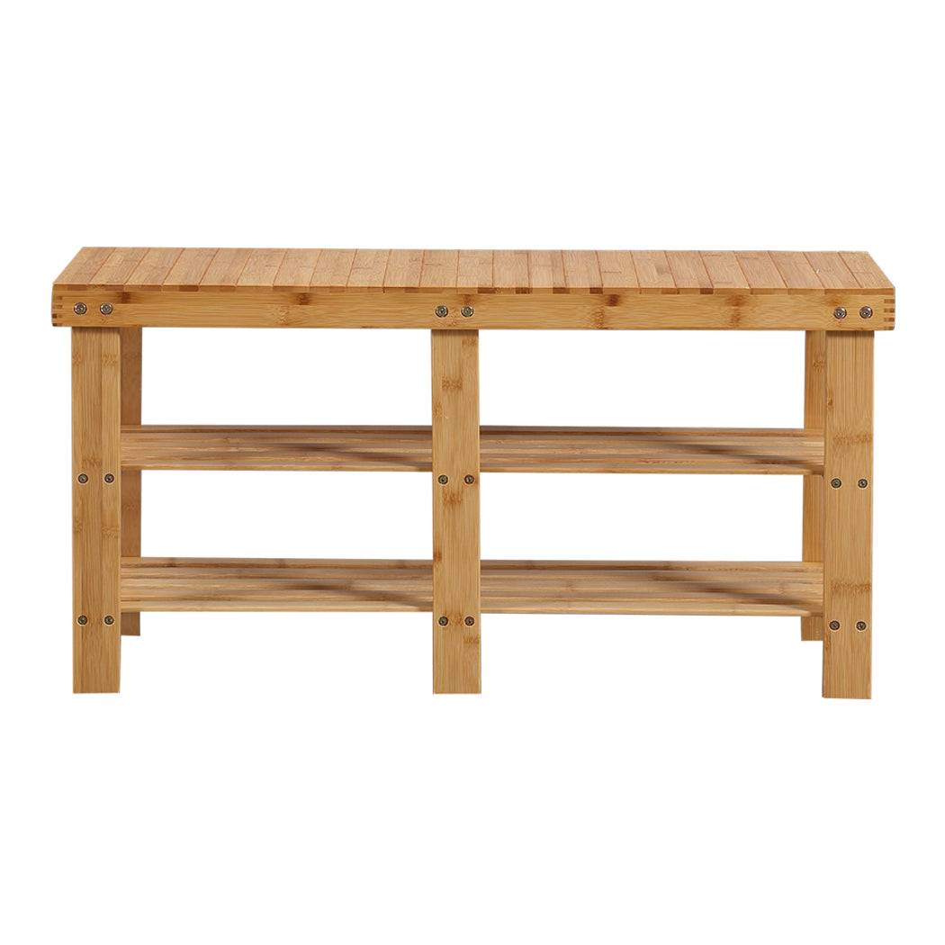 Bamboo Shoe Rack Stand Bench 3 TierOrganiser 88cm