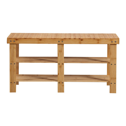 Bamboo Shoe Rack Stand Bench 3 TierOrganiser 88cm