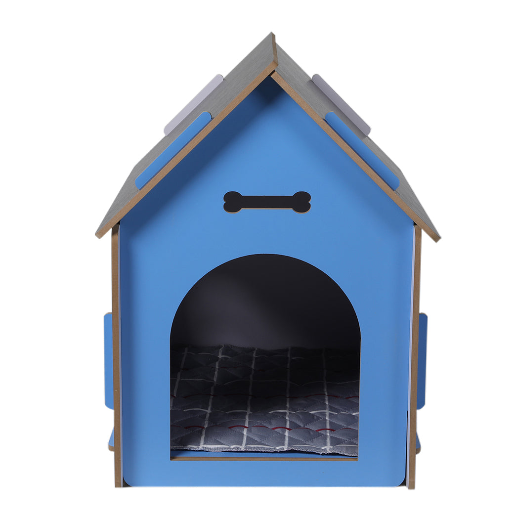 Wooden Dog House Pet Kennel Medium Blue M 

