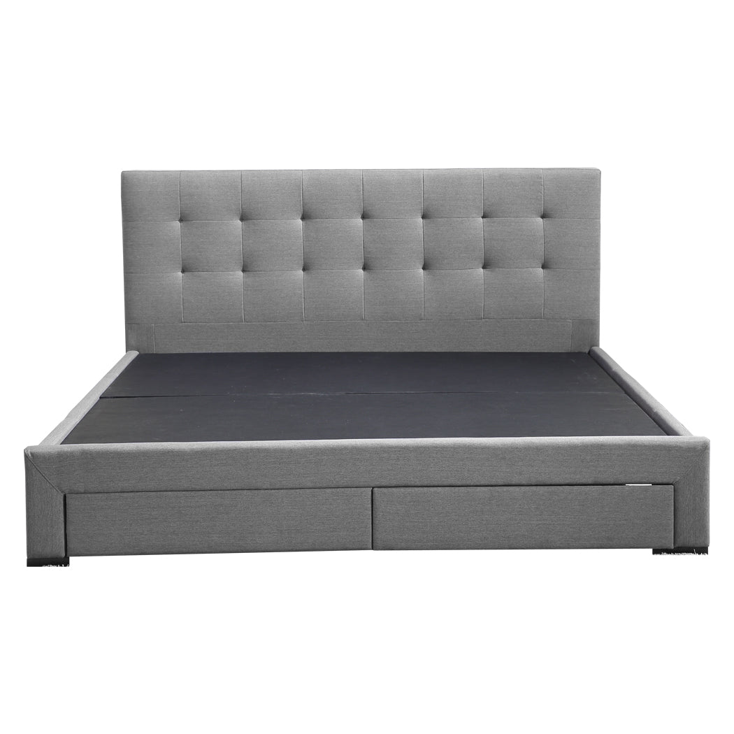 Bed Frame Queen Fabric With Drawers Grey