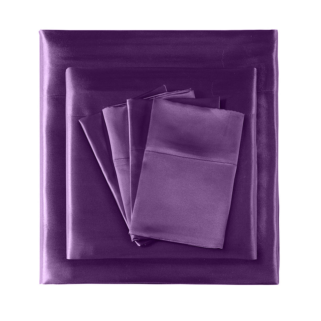 Ultra Soft Silky Satin Bed Sheet Set in Single Size in Purple Colour
