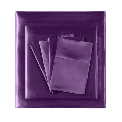 Ultra Soft Silky Satin Bed Sheet Set in Single Size in Purple Colour