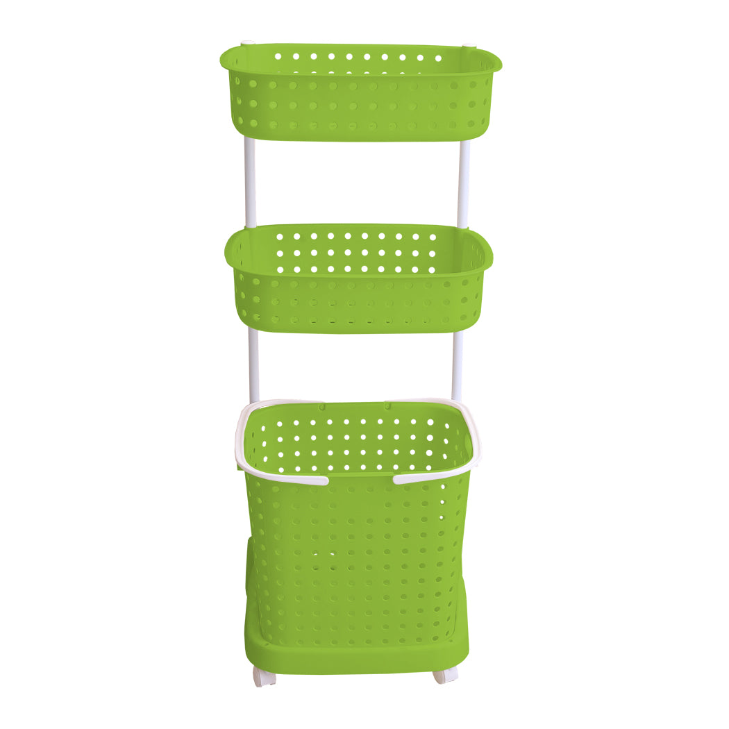 3 Tier Bathroom Laundry Clothes Baskets Bin Hamper Mobile Rack Removable Shelf
