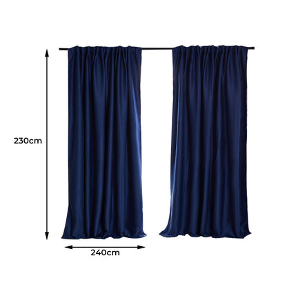 2X Blockout Curtains 240cm x 230cm- Navy 
