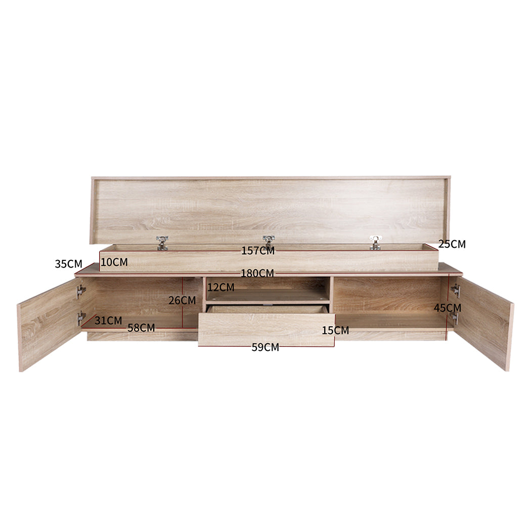 Entertainment Unit Stand RGB LED Furniture Wooden Shelf 180cm 
