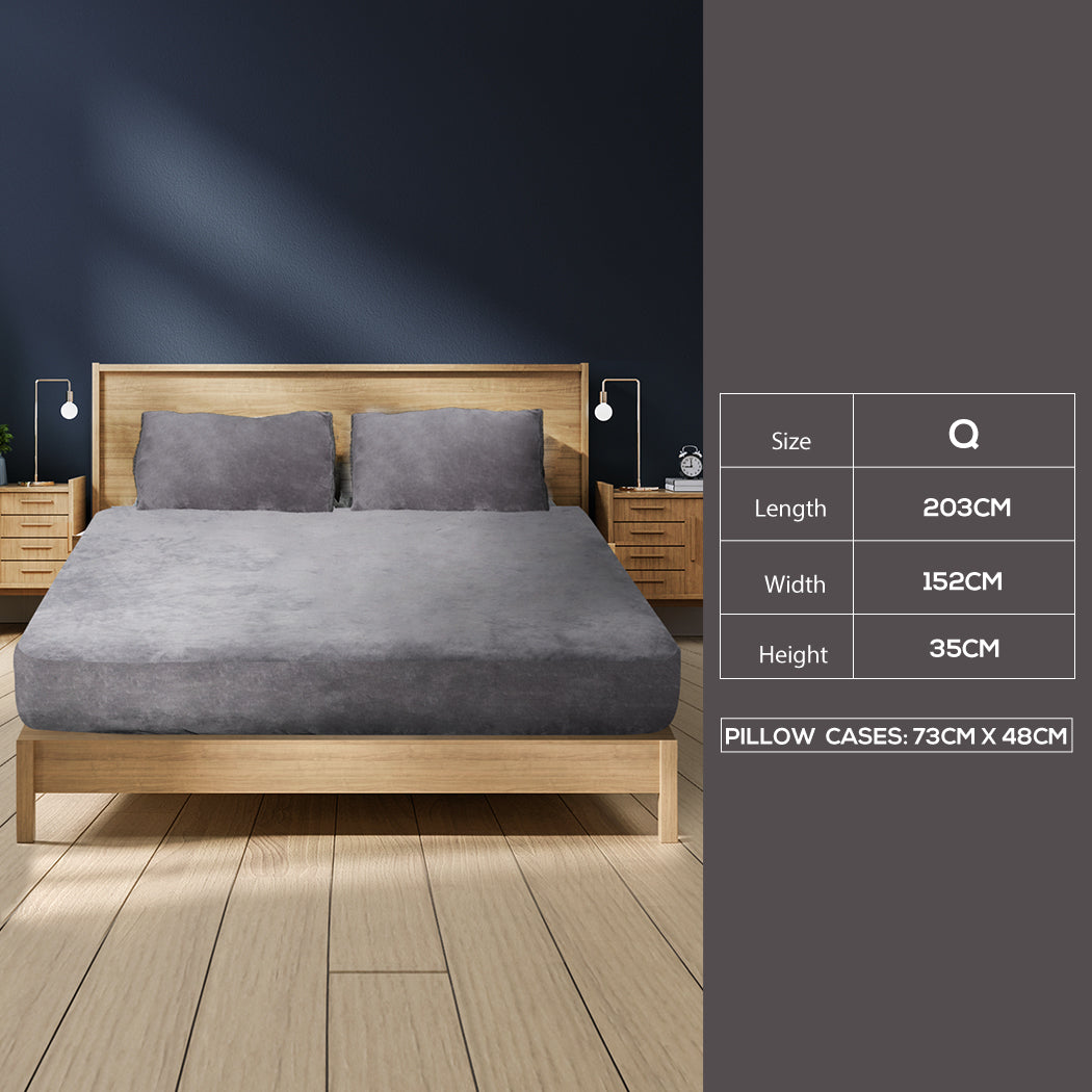 Ultrasoft Fitted Bed Sheet with Pillowcases Silver Grey Queen