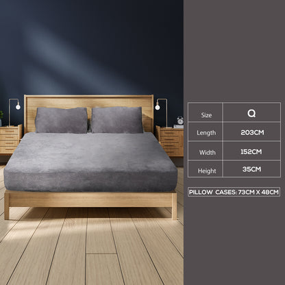 Ultrasoft Fitted Bed Sheet with Pillowcases Silver Grey Queen