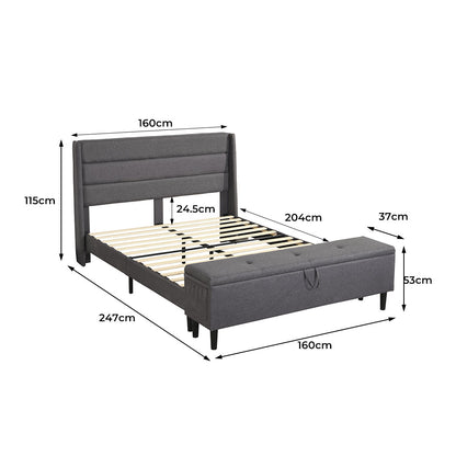 Bed Frame Fabric Queen Size Mattress Base Wooden Platform Storage Ottoman
