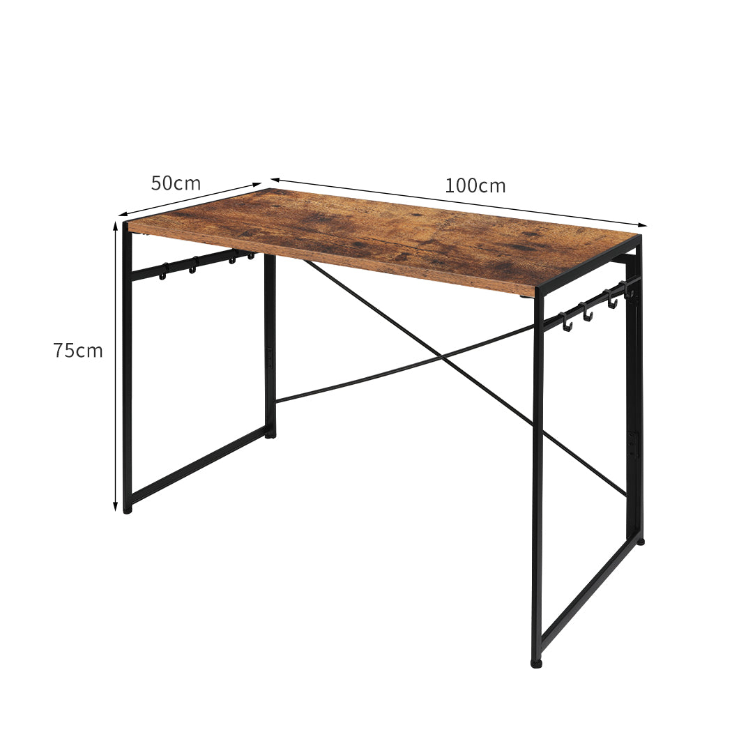 Office Desk Computer Work Student Study Metal Foldable Home Table Oak