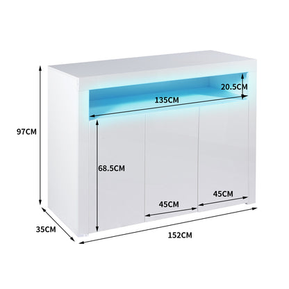 Buffet Sideboard Cabinet Storage Modern High Gloss Furniture  White