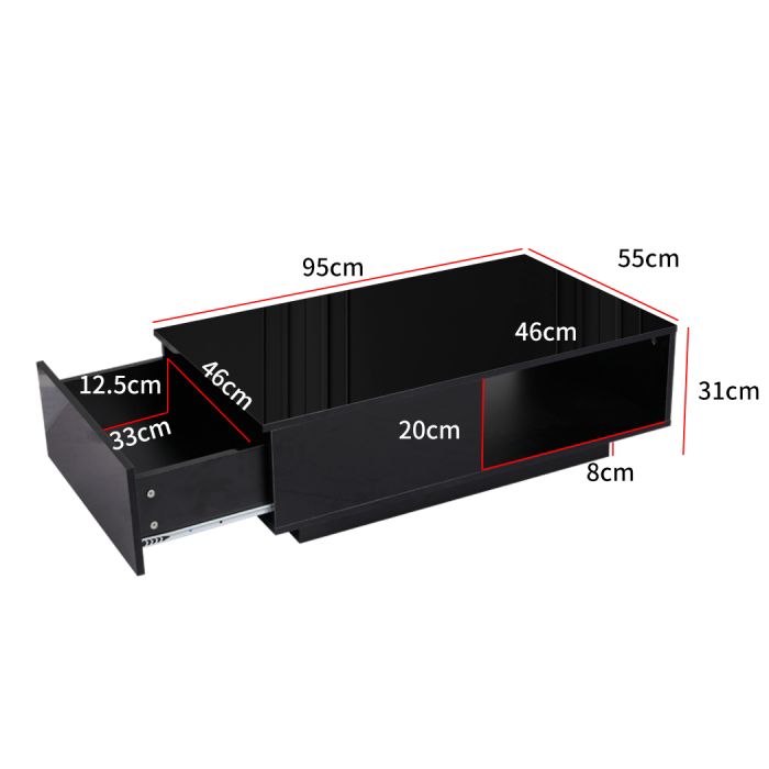 Ultra-stylish High Gloss Storage Drawer LED coffee table White/Black
