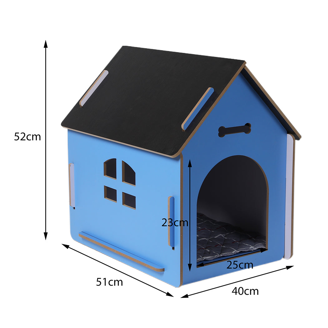 Wooden Dog House Pet Kennel Medium Blue M 
