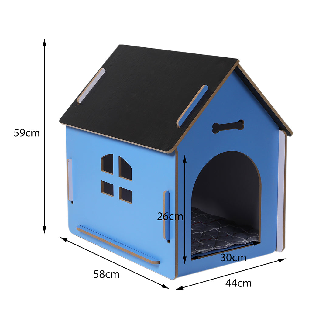 Wooden Dog House Pet Kennel Blue L