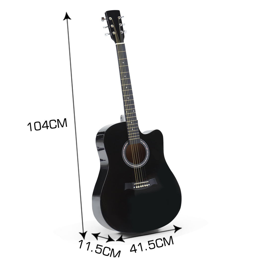 Sleek lacquer finish 41 Inch Wooden Folk Acoustic Guitar-black