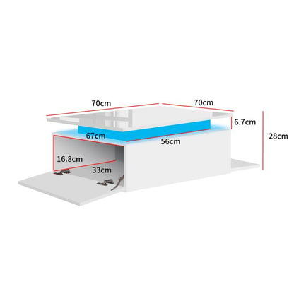 Coffee Table LED Lights High Gloss Storage Drawer Living Room Black/White