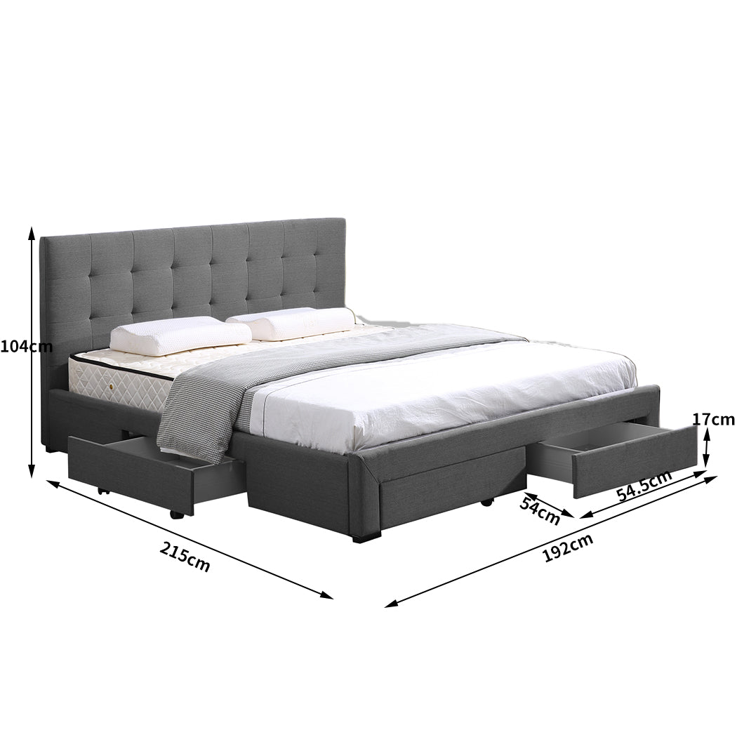 Bed Frame King Fabric With Drawers Grey