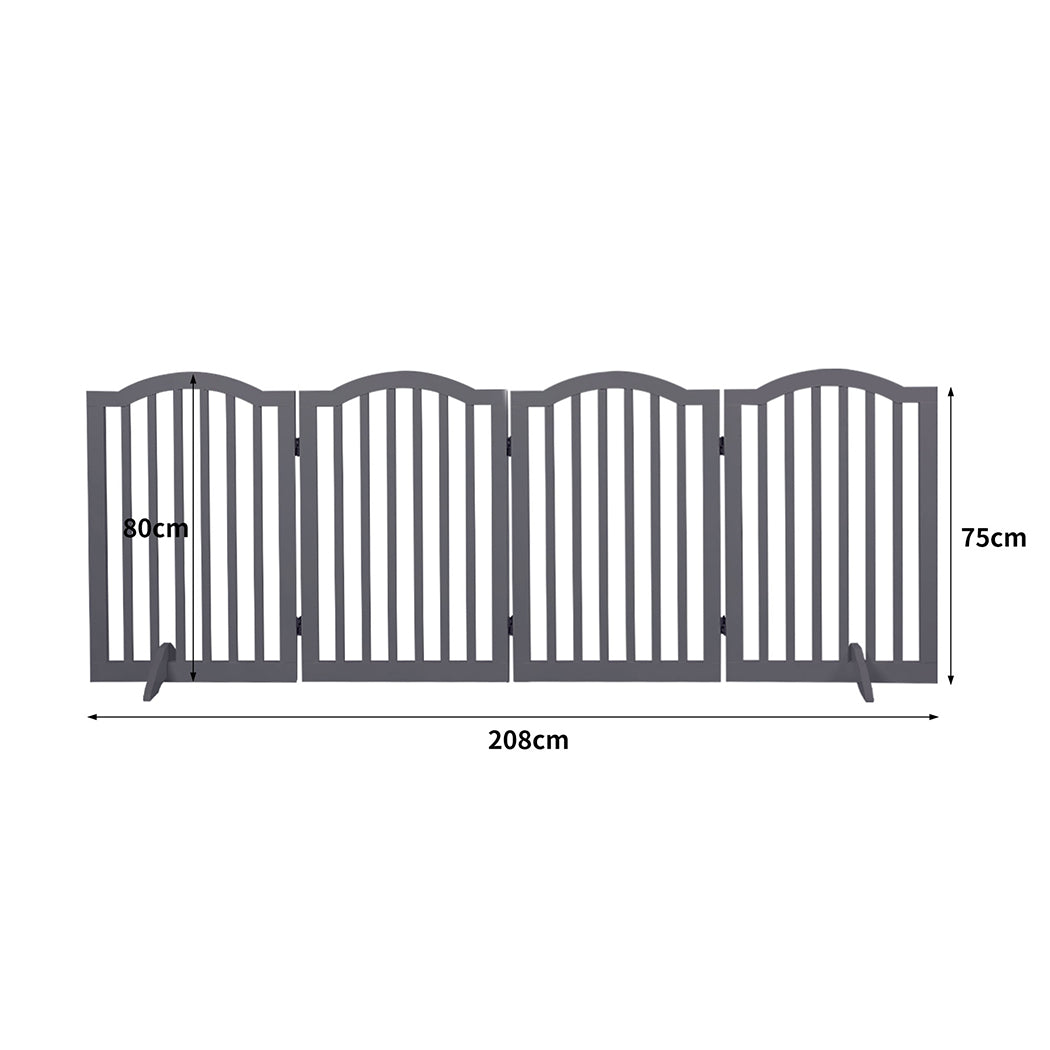 Wooden Pet Gate Dog Fence Safety Stair Barrier Security Door 4 Panels Grey