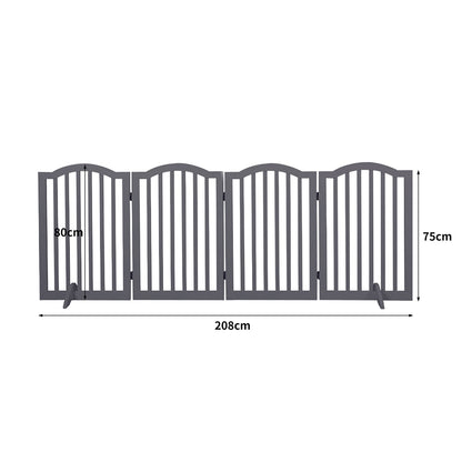 Wooden Pet Gate Dog Fence Safety Stair Barrier Security Door 4 Panels Grey