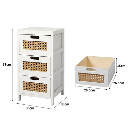 Bedside Tables Drawers Side Table Paulownia Wood Storage Cabinet White